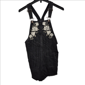 Hollister Black Denim Dress with White Floral Embroidery